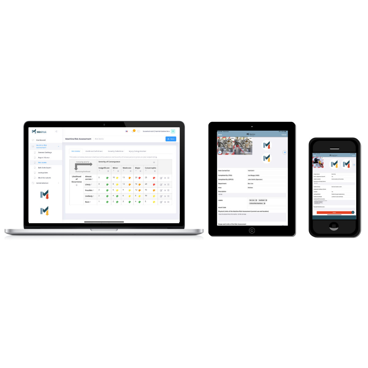 The MinRisk App Dashboard Visible on desktop and mobile